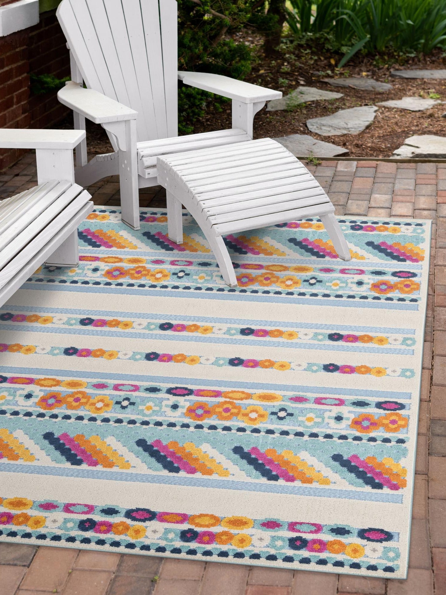 Blue 7' x 10' Aruba Outdoor Rectangle Area Rug Weather Resistant for Patio, Deck, Terrace, Balcony, Porch for Sale at Rug Engine