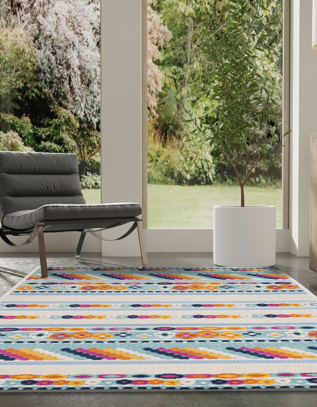 Blue 7' 10 x 10' Aruba Outdoor Rectangle Area Rug Weather Resistant for Patio, Deck, Terrace, Balcony, Porch for Sale at Rug Engine