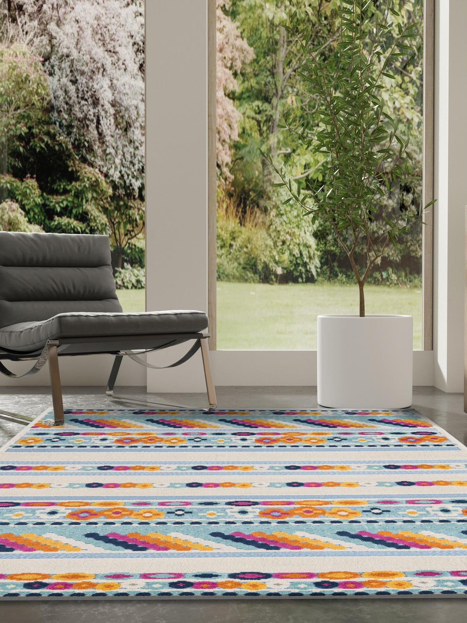 Blue 5' 3 x 8' Aruba Outdoor Rectangle Area Rug Weather Resistant for Patio, Deck, Terrace, Balcony, Porch for Sale at Rug Engine