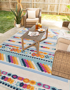 Blue 5' 3 x 8' Aruba Outdoor Rectangle Area Rug Weather Resistant for Patio, Deck, Terrace, Balcony, Porch for Sale at Rug Engine