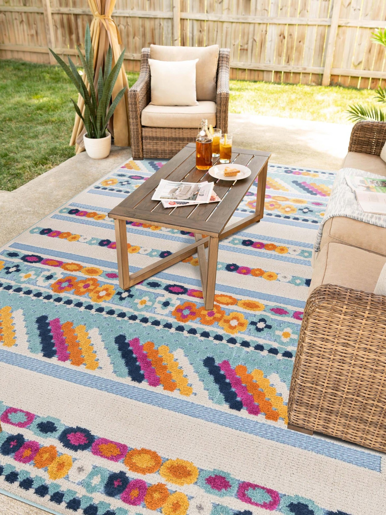 Blue 7' 10 x 10' Aruba Outdoor Rectangle Area Rug Weather Resistant for Patio, Deck, Terrace, Balcony, Porch for Sale at Rug Engine