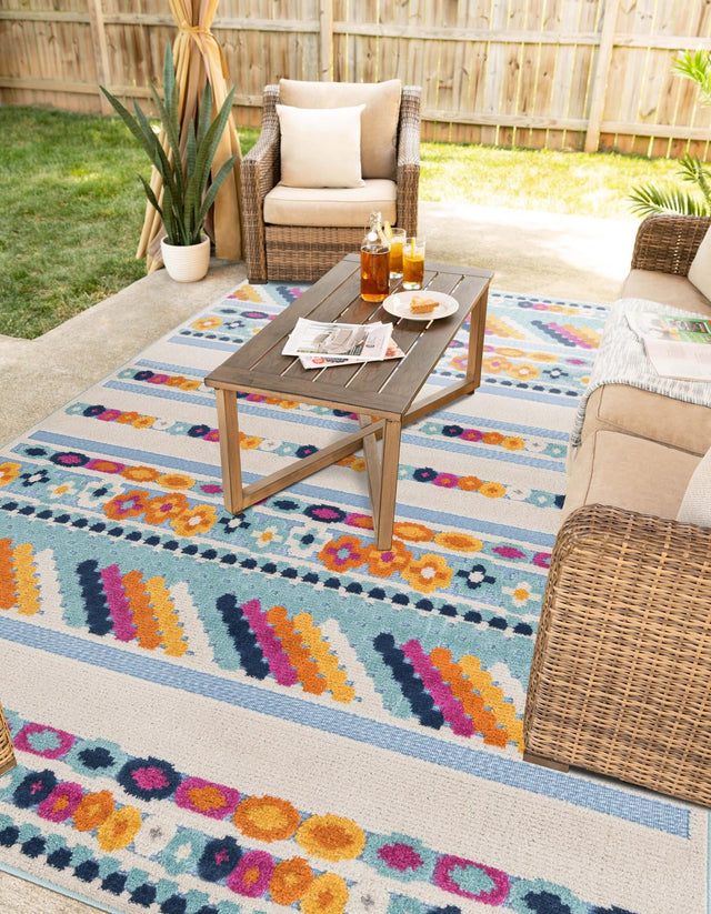 Blue 7' 10 x 10' Aruba Outdoor Rectangle Area Rug Weather Resistant for Patio, Deck, Terrace, Balcony, Porch for Sale at Rug Engine