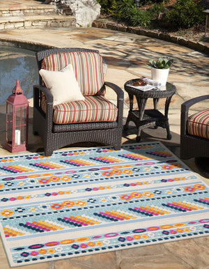 Blue 5' 3 x 5' 3 Aruba Outdoor Square Area Rug Weather Resistant for Patio, Deck, Terrace, Balcony, Porch for Sale at Rug Engine