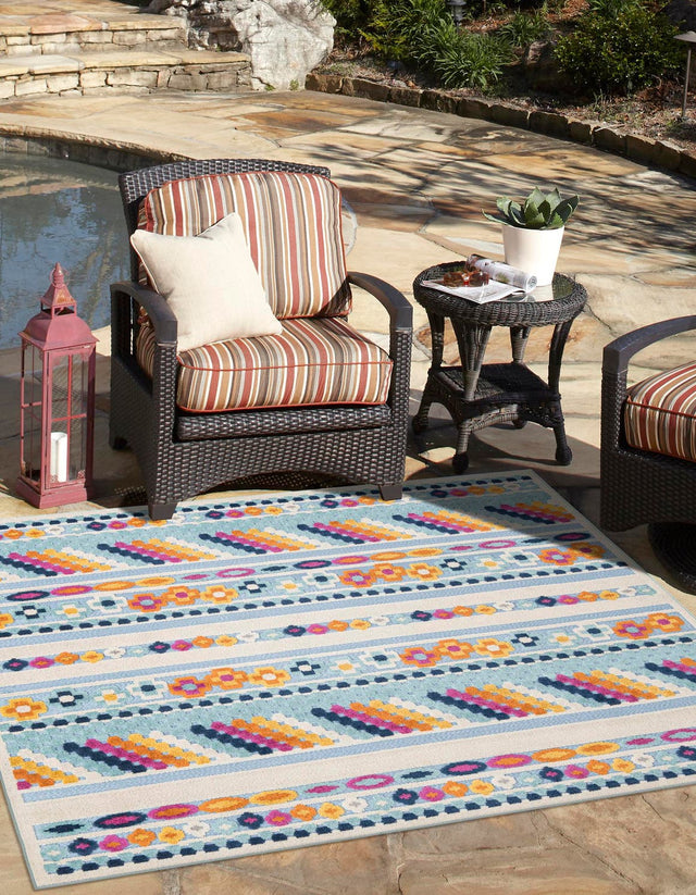 Blue 5' 3 x 5' 3 Aruba Outdoor Square Area Rug Weather Resistant for Patio, Deck, Terrace, Balcony, Porch for Sale at Rug Engine