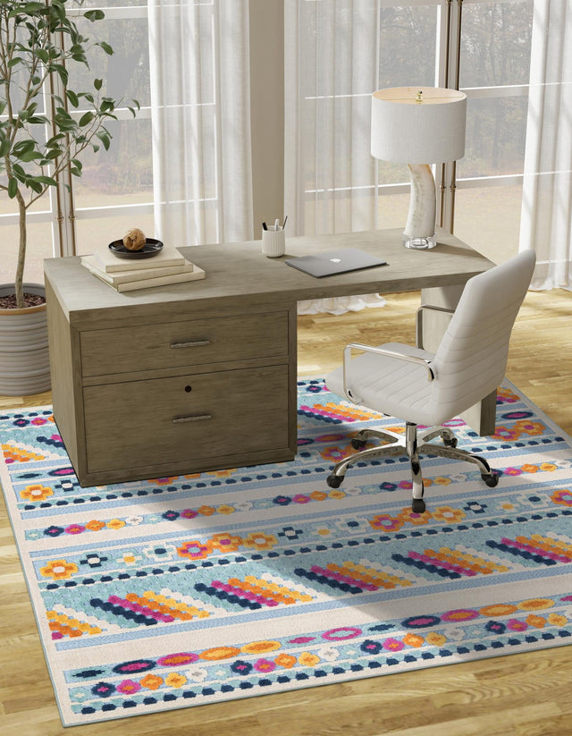 Blue 7' 10 x 7' 10 Aruba Outdoor Square Area Rug Weather Resistant for Patio, Deck, Terrace, Balcony, Porch for Sale at Rug Engine