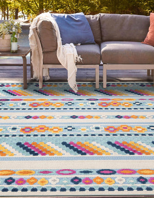 Blue 5' 3 x 5' 3 Aruba Outdoor Square Area Rug Weather Resistant for Patio, Deck, Terrace, Balcony, Porch for Sale at Rug Engine