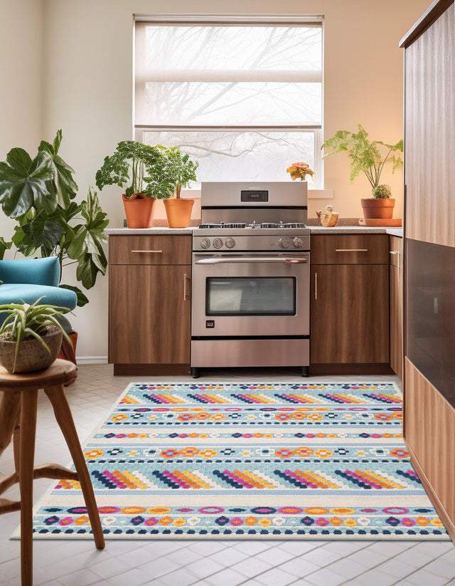Blue 5' 3 x 5' 3 Aruba Outdoor Square Area Rug Weather Resistant for Patio, Deck, Terrace, Balcony, Porch for Sale at Rug Engine