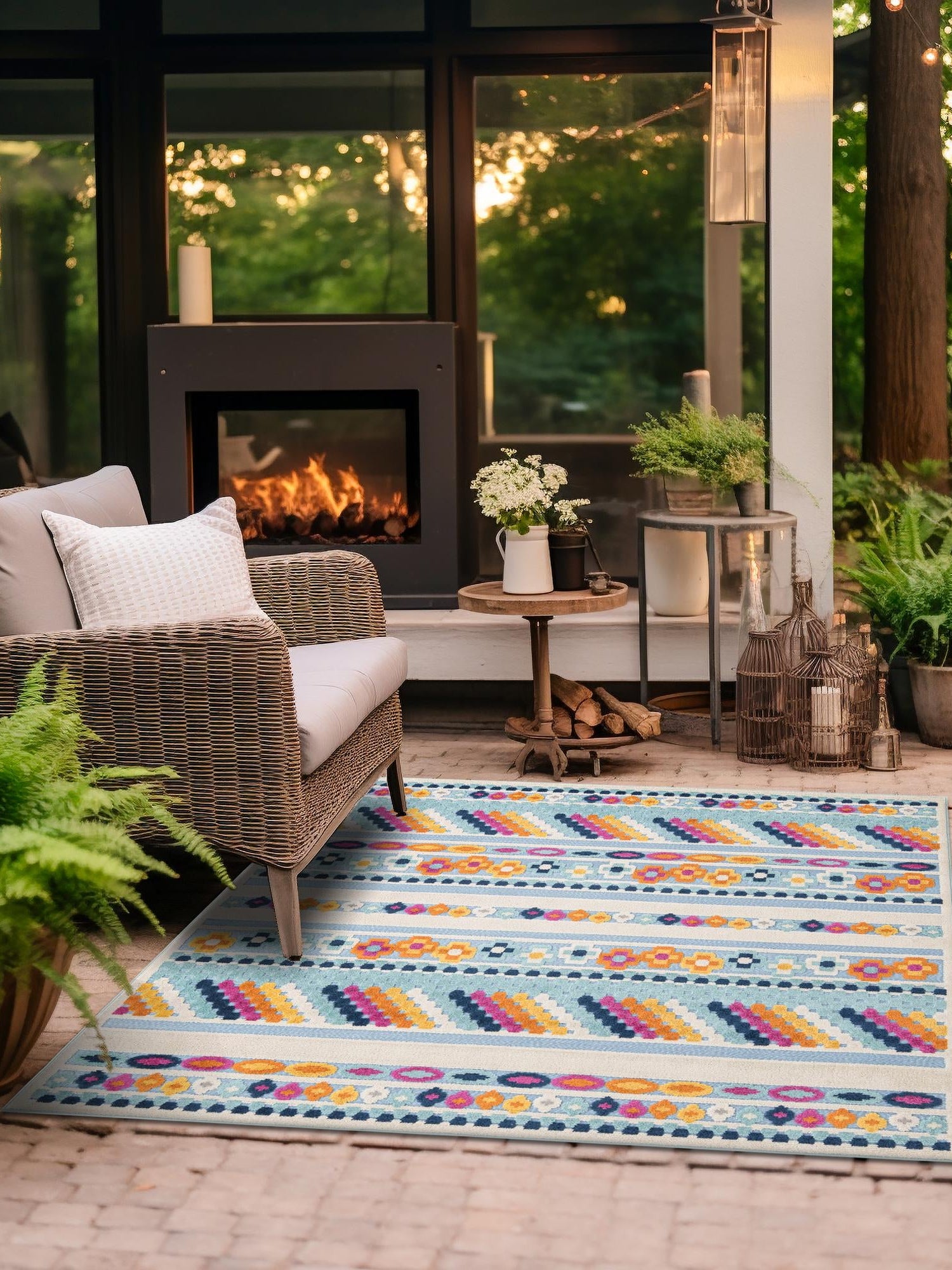 Blue 7' 10 x 7' 10 Aruba Outdoor Square Area Rug Weather Resistant for Patio, Deck, Terrace, Balcony, Porch for Sale at Rug Engine