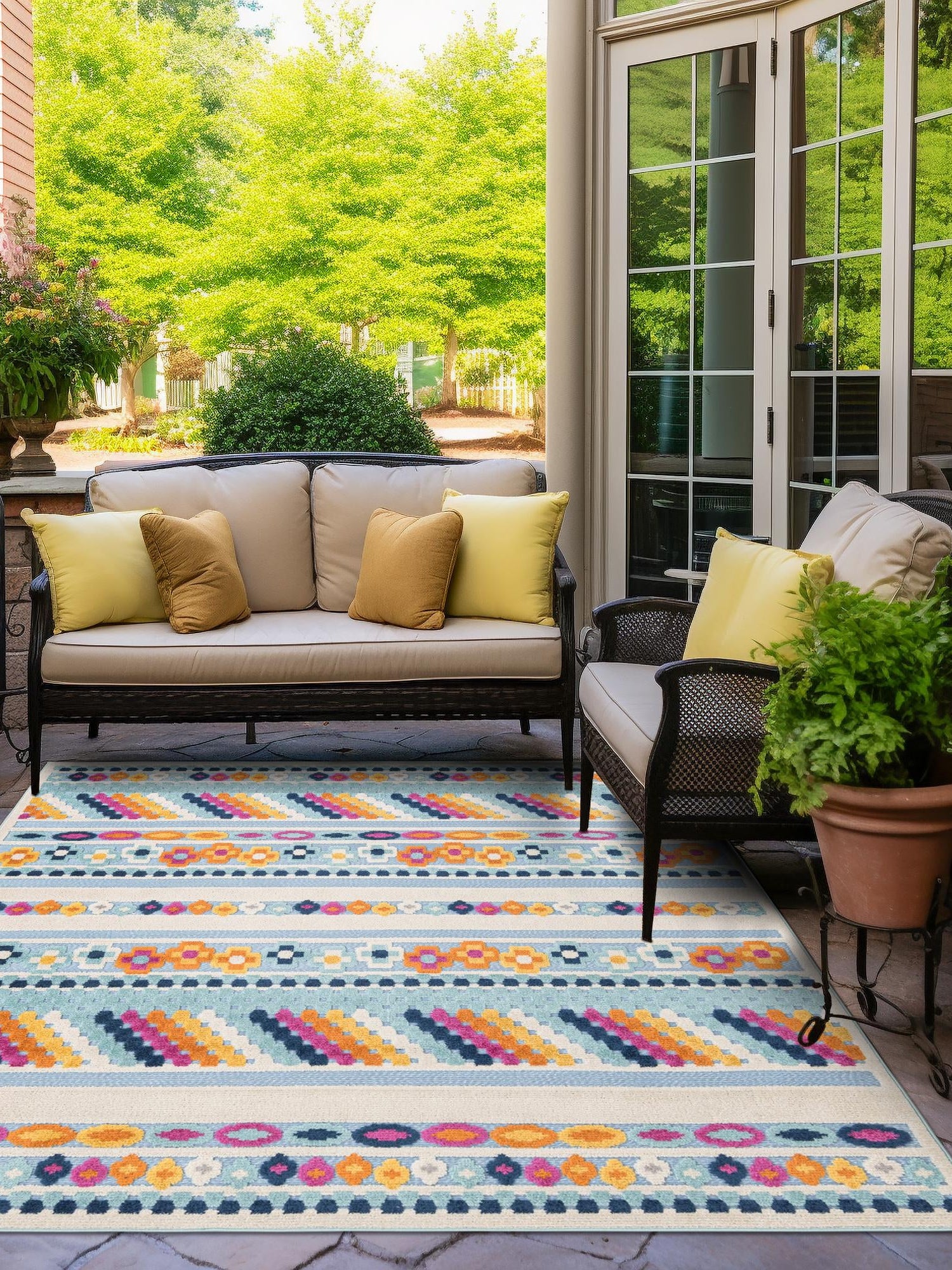 Blue 7' 10 x 7' 10 Aruba Outdoor Square Area Rug Weather Resistant for Patio, Deck, Terrace, Balcony, Porch for Sale at Rug Engine