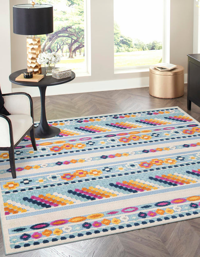 Blue 5' 3 x 5' 3 Aruba Outdoor Square Area Rug Weather Resistant for Patio, Deck, Terrace, Balcony, Porch for Sale at Rug Engine