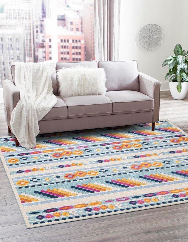 Blue 5' 3 x 5' 3 Aruba Outdoor Square Area Rug Weather Resistant for Patio, Deck, Terrace, Balcony, Porch for Sale at Rug Engine