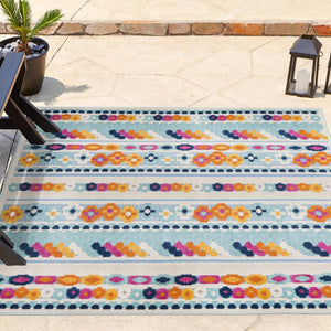 Blue 5' 3 x 5' 3 Aruba Outdoor Square Area Rug Weather Resistant for Patio, Deck, Terrace, Balcony, Porch for Sale at Rug Engine