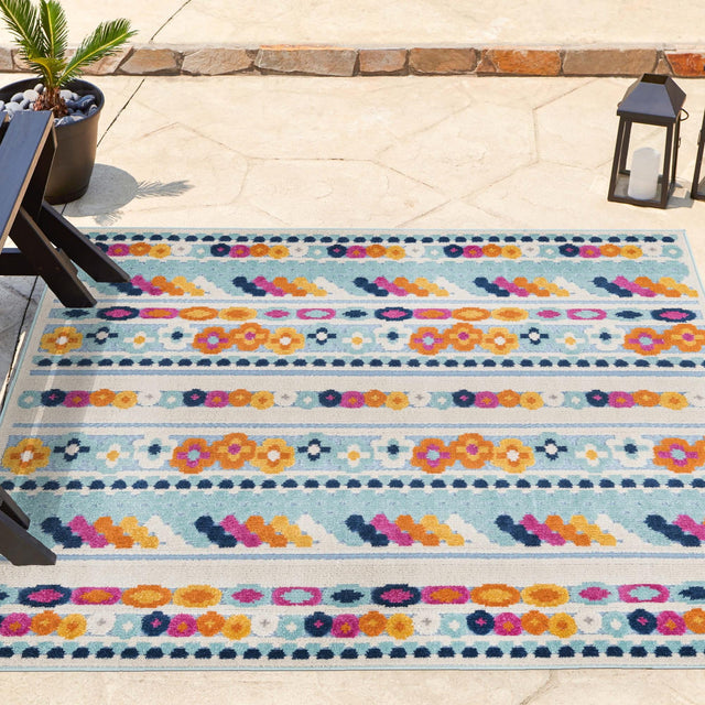 Blue 5' 3 x 5' 3 Aruba Outdoor Square Area Rug Weather Resistant for Patio, Deck, Terrace, Balcony, Porch for Sale at Rug Engine