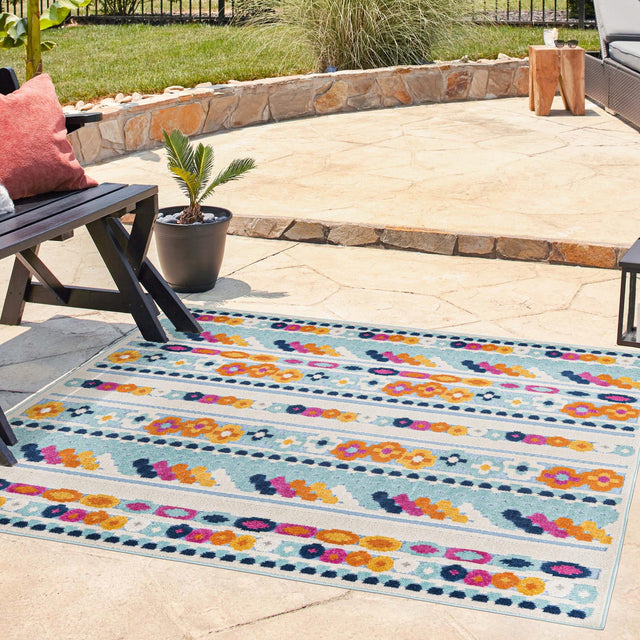 Blue 5' 3 x 5' 3 Aruba Outdoor Square Area Rug Weather Resistant for Patio, Deck, Terrace, Balcony, Porch for Sale at Rug Engine