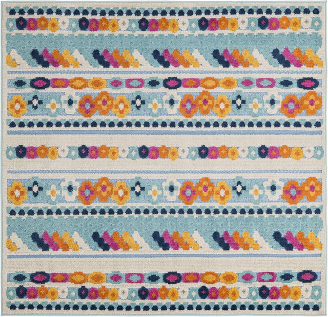 Blue 5' 3 x 5' 3 Aruba Outdoor Square Area Rug Weather Resistant for Patio, Deck, Terrace, Balcony, Porch for Sale at Rug Engine
