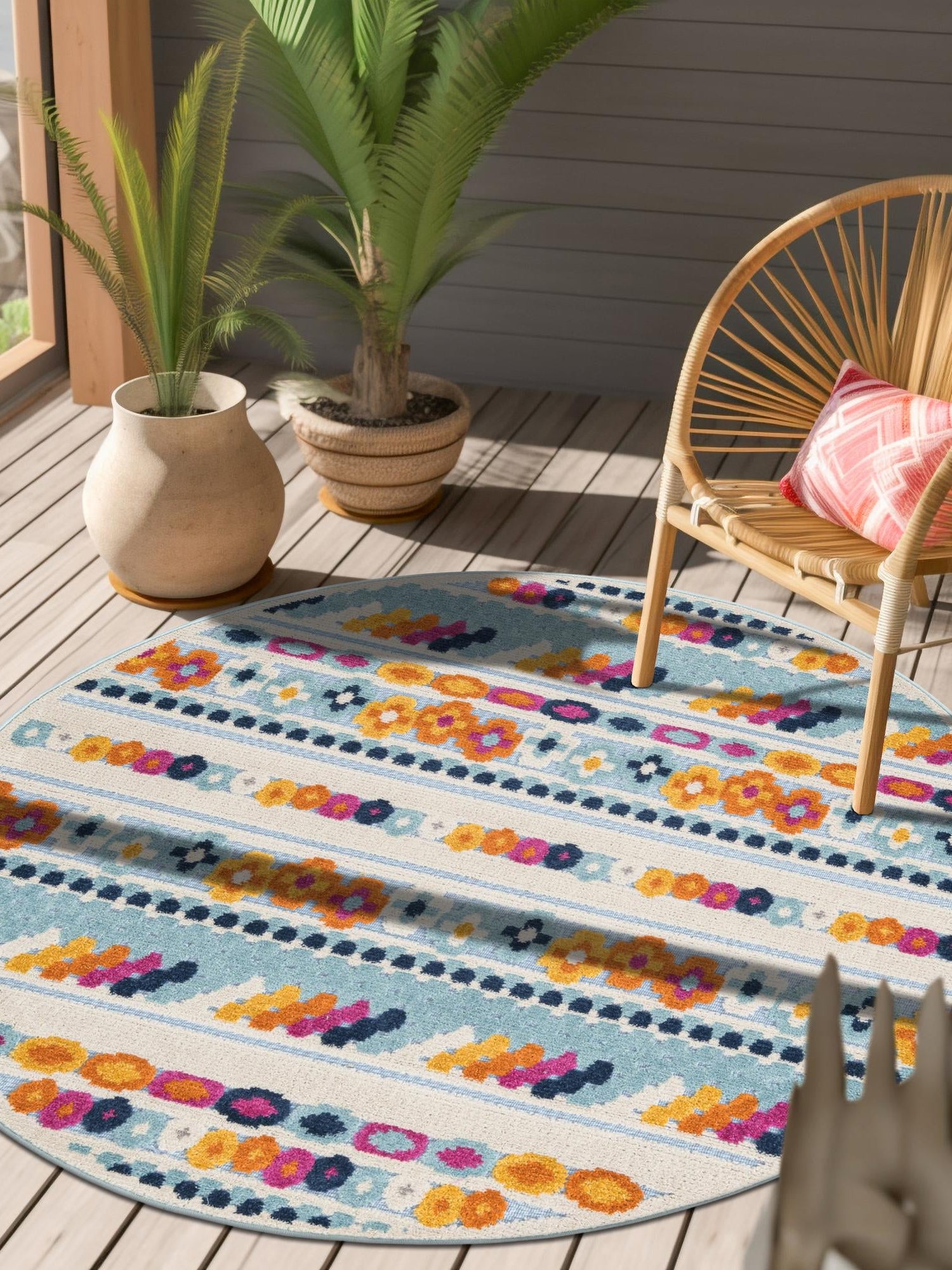 Blue 3' 3 x 3' 3 Aruba Outdoor Round Area Rug Weather Resistant for Patio, Deck, Terrace, Balcony, Porch for Sale at Rug Engine