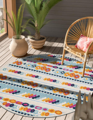 Blue 3' 3 x 3' 3 Aruba Outdoor Round Area Rug Weather Resistant for Patio, Deck, Terrace, Balcony, Porch for Sale at Rug Engine