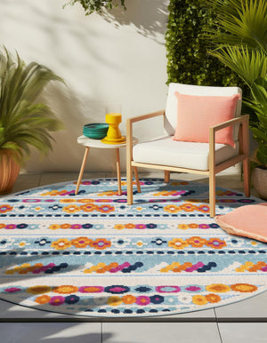 Blue 5' 3 x 5' 3 Aruba Outdoor Round Area Rug Weather Resistant for Patio, Deck, Terrace, Balcony, Porch for Sale at Rug Engine