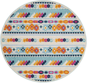Blue 5' 3 x 5' 3 Aruba Outdoor Round Area Rug Weather Resistant for Patio, Deck, Terrace, Balcony, Porch for Sale at Rug Engine