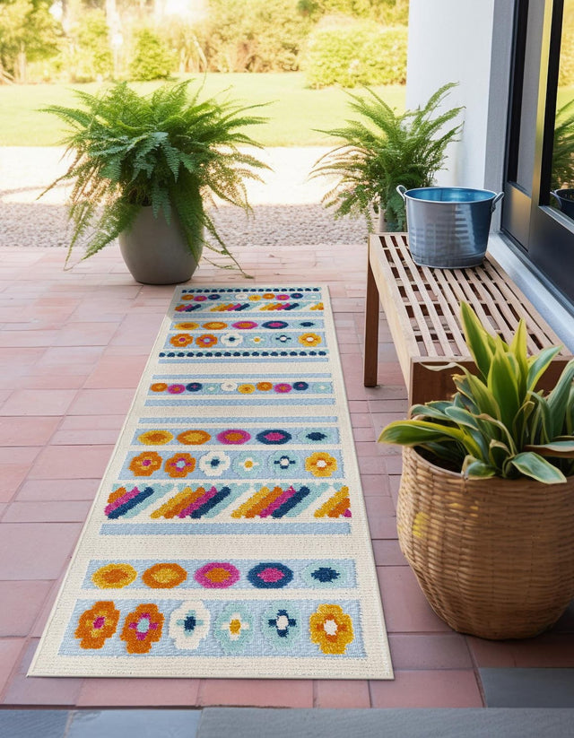 Blue 2' x 8' Aruba Outdoor Runner Area Rug Weather Resistant for Patio, Deck, Terrace, Balcony, Porch for Sale at Rug Engine
