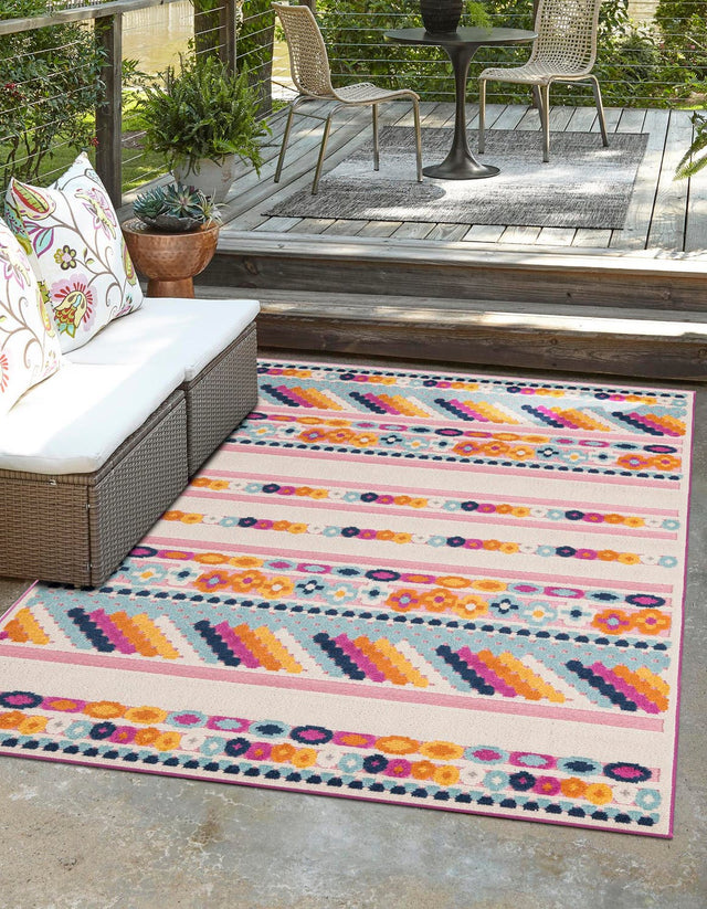 Pink 7' x 10' Aruba Outdoor Rectangle Area Rug Weather Resistant for Patio, Deck, Terrace, Balcony, Porch for Sale at Rug Engine