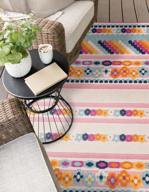 Pink 7' 10 x 10' Aruba Outdoor Rectangle Area Rug Weather Resistant for Patio, Deck, Terrace, Balcony, Porch for Sale at Rug Engine