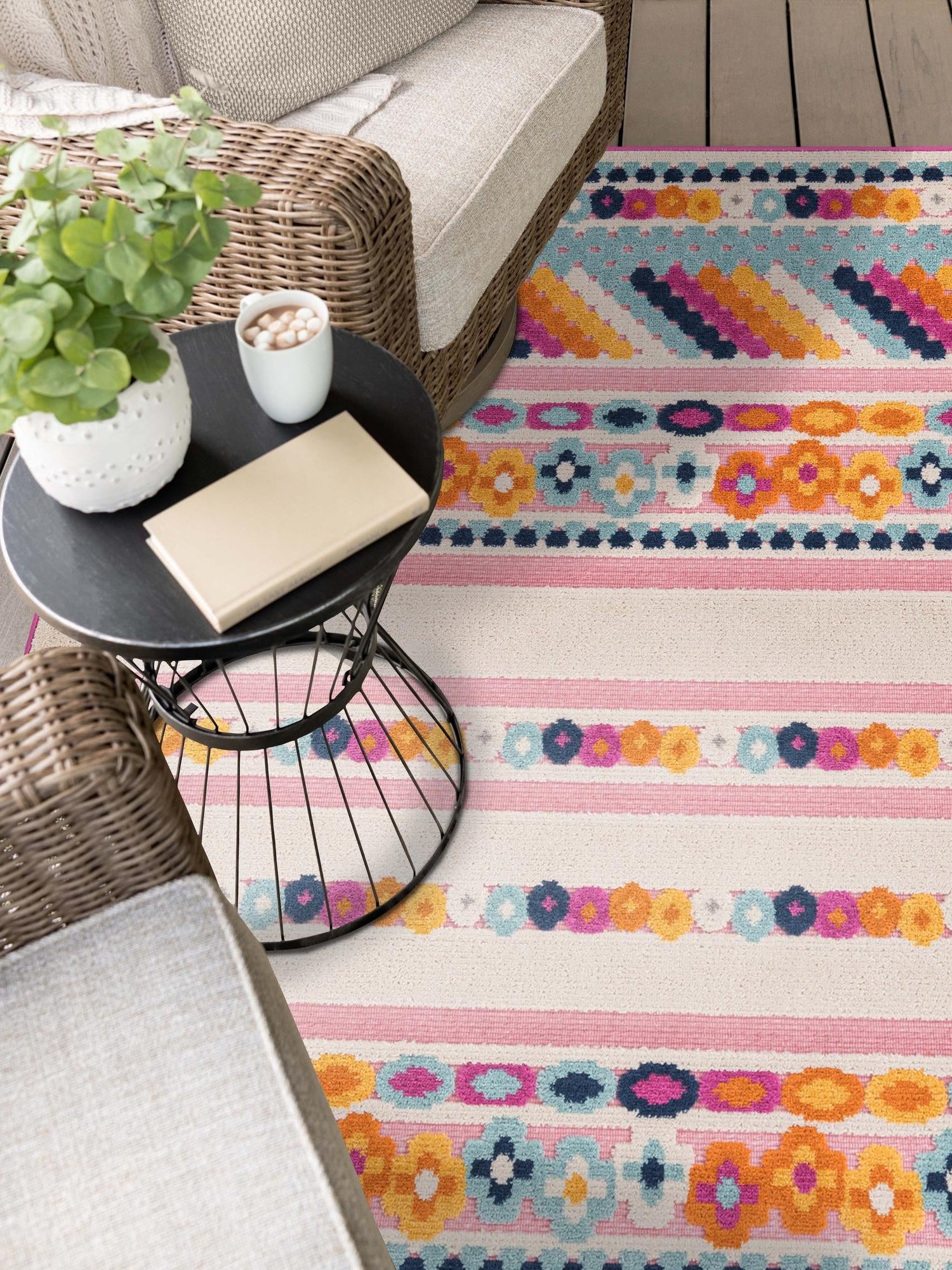 Pink 6' x 9' Aruba Outdoor Rectangle Area Rug Weather Resistant for Patio, Deck, Terrace, Balcony, Porch for Sale at Rug Engine