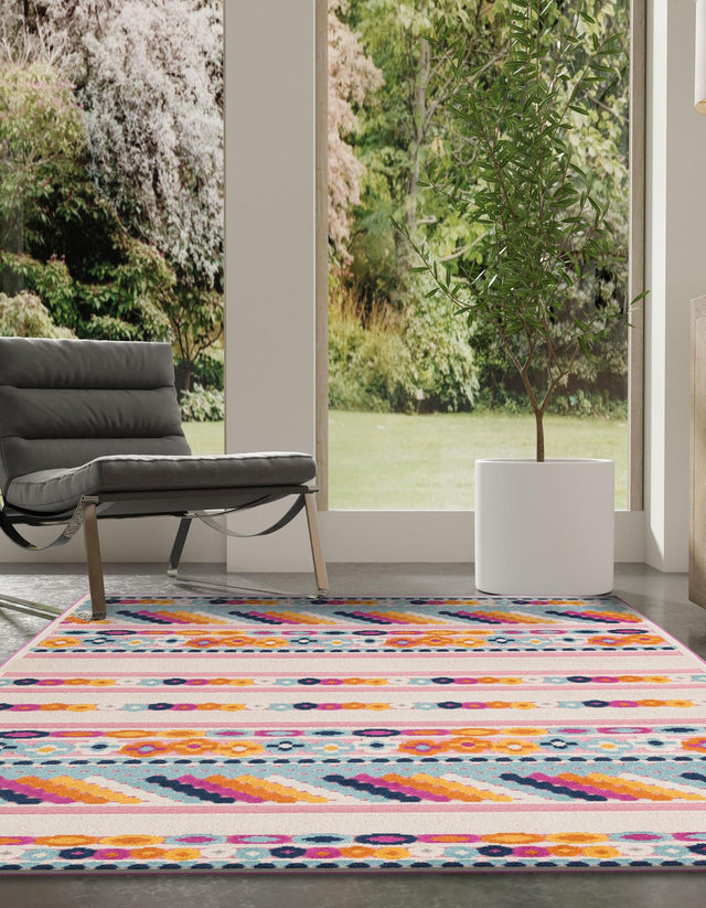 Pink 7' 10 x 10' Aruba Outdoor Rectangle Area Rug Weather Resistant for Patio, Deck, Terrace, Balcony, Porch for Sale at Rug Engine