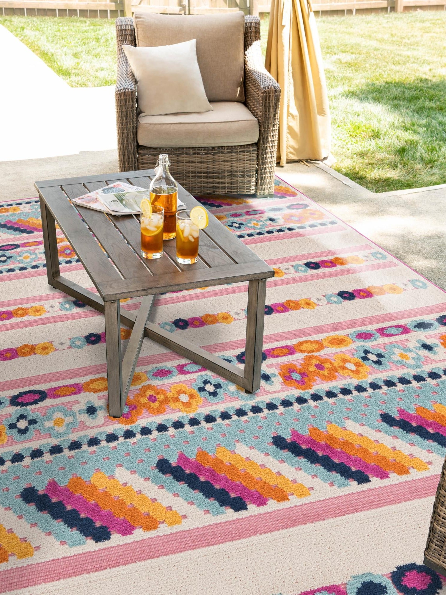 Pink 7' x 10' Aruba Outdoor Rectangle Area Rug Weather Resistant for Patio, Deck, Terrace, Balcony, Porch for Sale at Rug Engine