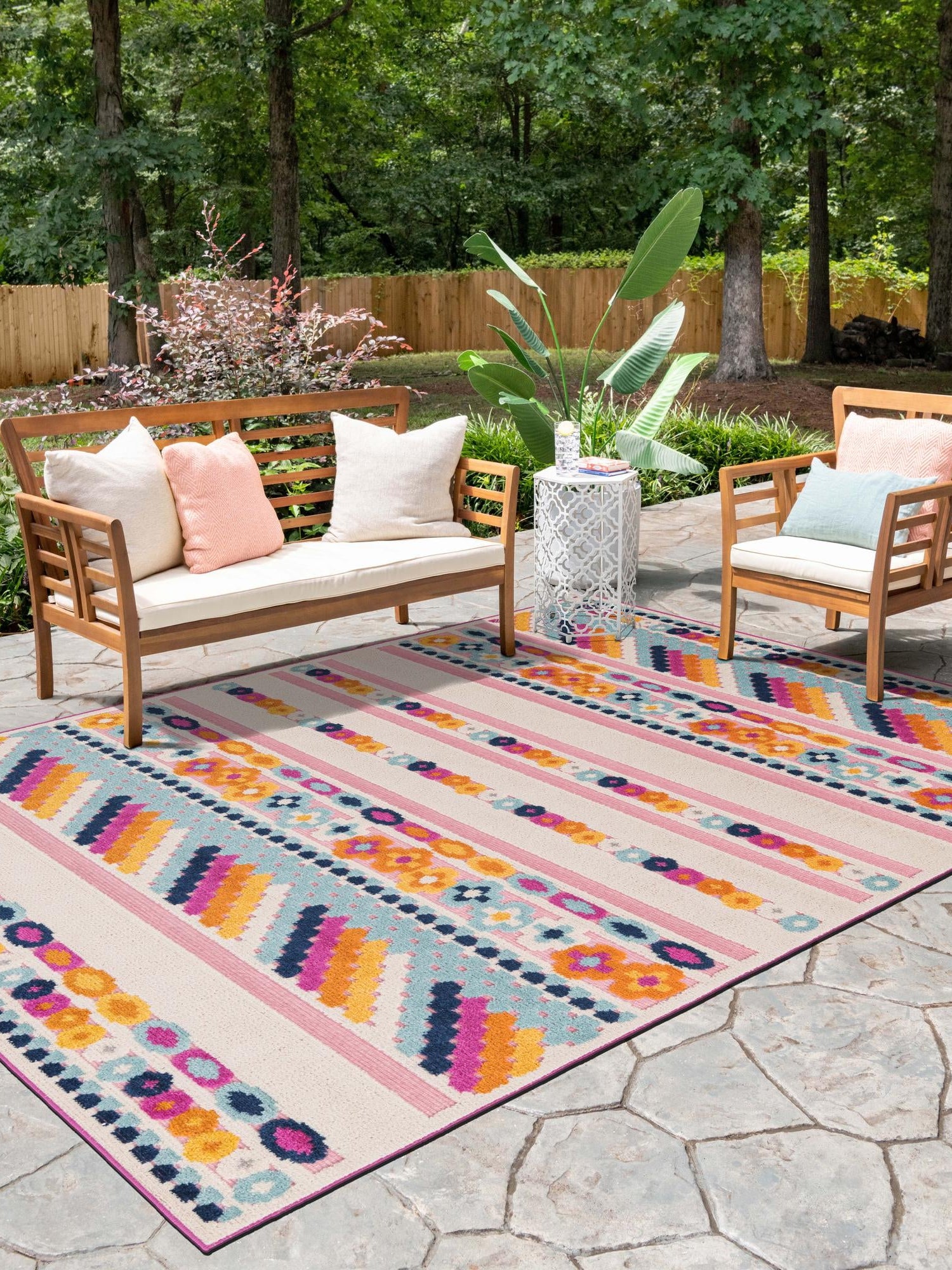 Pink 7' x 10' Aruba Outdoor Rectangle Area Rug Weather Resistant for Patio, Deck, Terrace, Balcony, Porch for Sale at Rug Engine