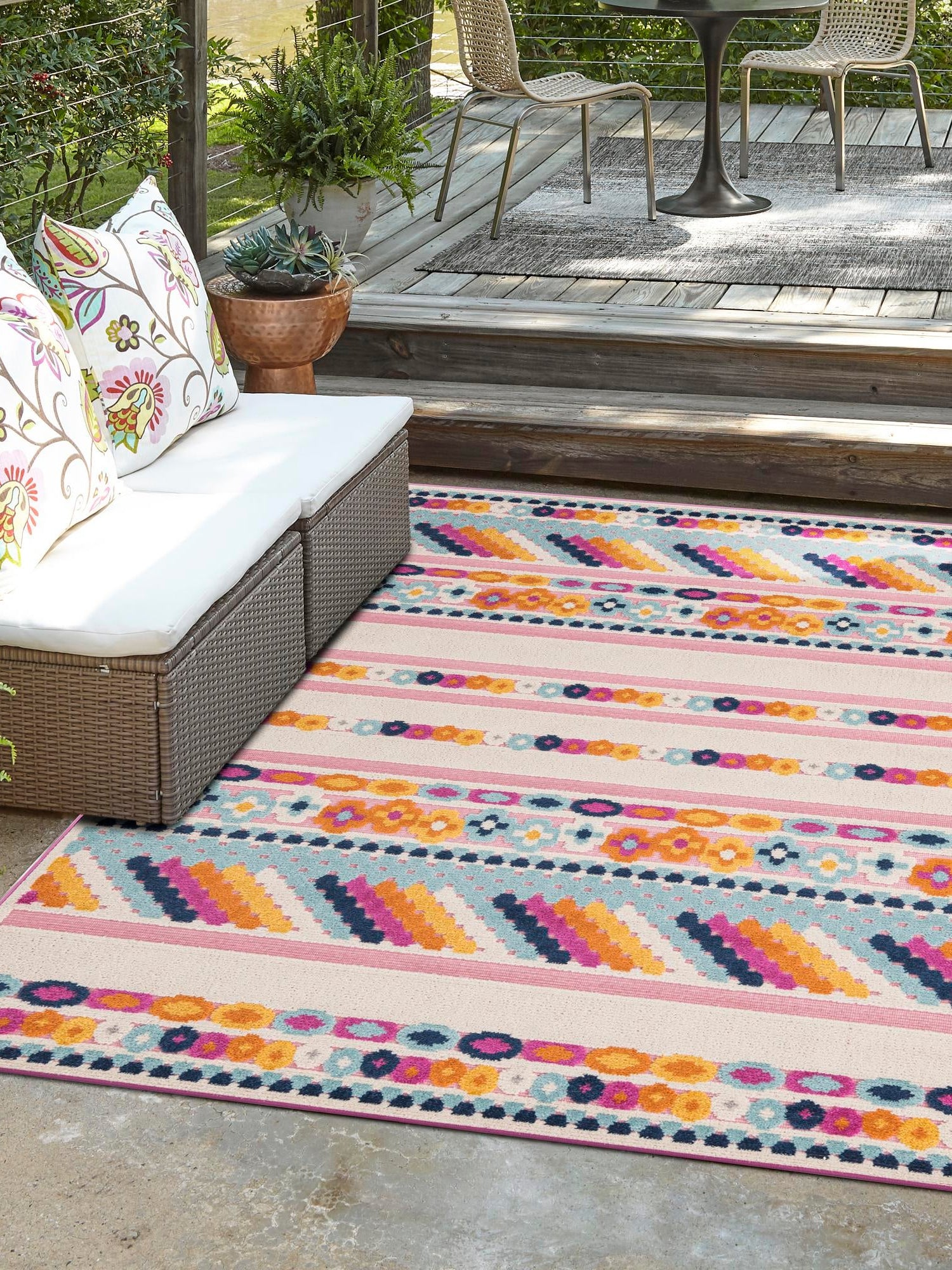 Pink 4' x 6' Aruba Outdoor Rectangle Area Rug Weather Resistant for Patio, Deck, Terrace, Balcony, Porch for Sale at Rug Engine