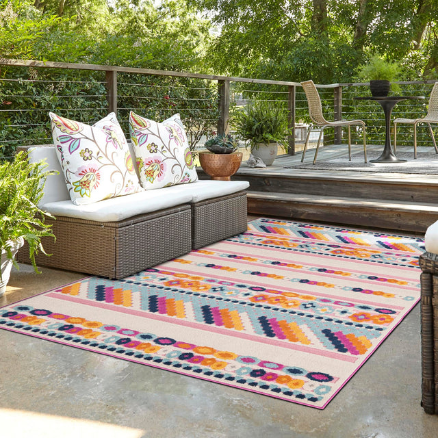 Pink 5' 3 x 8' Aruba Outdoor Rectangle Area Rug Weather Resistant for Patio, Deck, Terrace, Balcony, Porch for Sale at Rug Engine