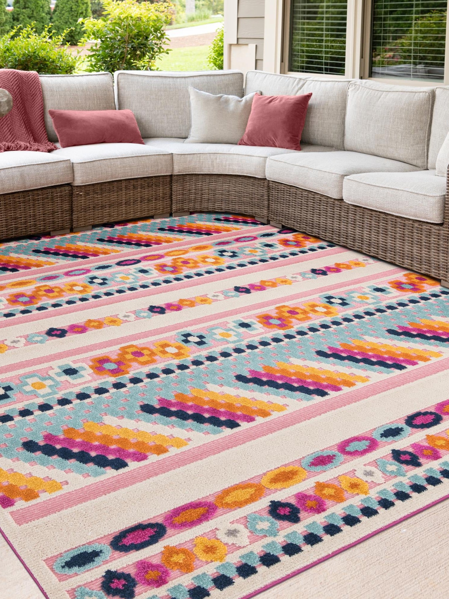 Pink 5' 3 x 5' 3 Aruba Outdoor Square Area Rug Weather Resistant for Patio, Deck, Terrace, Balcony, Porch for Sale at Rug Engine