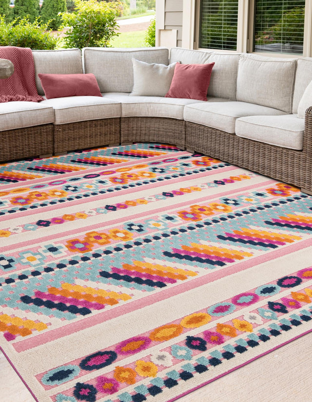 Pink 5' 3 x 5' 3 Aruba Outdoor Square Area Rug Weather Resistant for Patio, Deck, Terrace, Balcony, Porch for Sale at Rug Engine