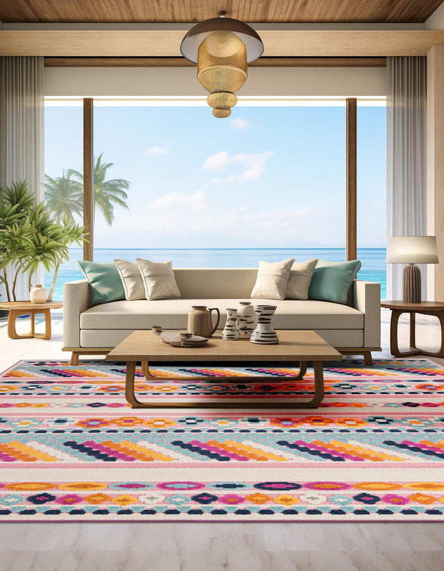 Pink 7' 10 x 7' 10 Aruba Outdoor Square Area Rug Weather Resistant for Patio, Deck, Terrace, Balcony, Porch for Sale at Rug Engine
