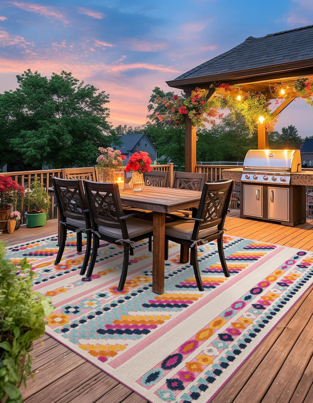 Pink 7' 10 x 7' 10 Aruba Outdoor Square Area Rug Weather Resistant for Patio, Deck, Terrace, Balcony, Porch for Sale at Rug Engine