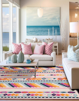 Pink 5' 3 x 5' 3 Aruba Outdoor Square Area Rug Weather Resistant for Patio, Deck, Terrace, Balcony, Porch for Sale at Rug Engine