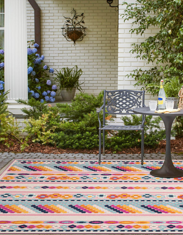 Pink 5' 3 x 5' 3 Aruba Outdoor Square Area Rug Weather Resistant for Patio, Deck, Terrace, Balcony, Porch for Sale at Rug Engine