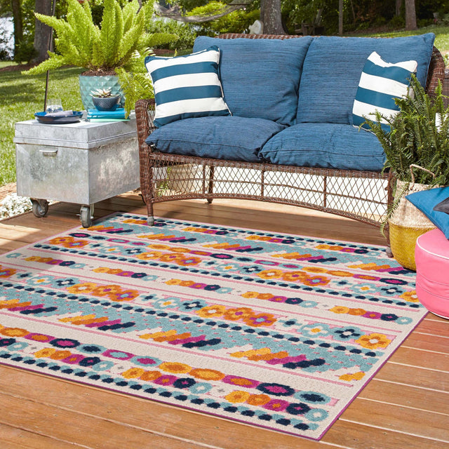 Pink 5' 3 x 5' 3 Aruba Outdoor Square Area Rug Weather Resistant for Patio, Deck, Terrace, Balcony, Porch for Sale at Rug Engine