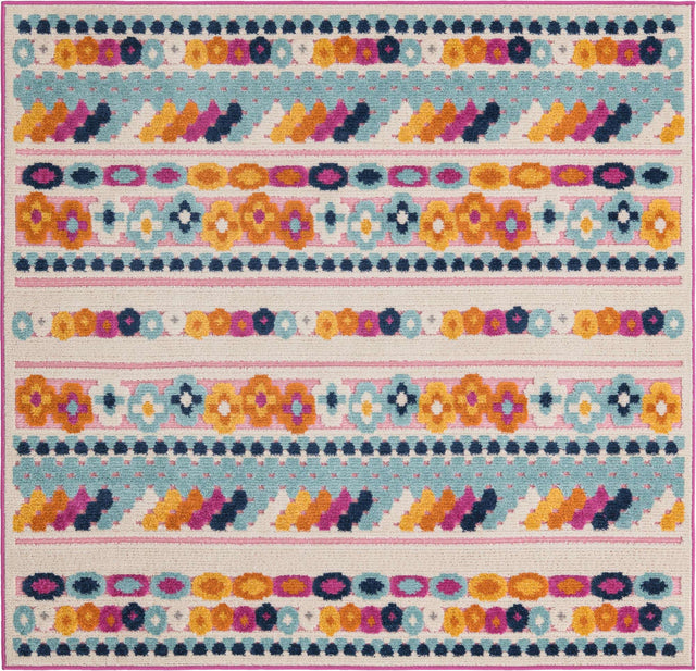 Pink 5' 3 x 5' 3 Aruba Outdoor Square Area Rug Weather Resistant for Patio, Deck, Terrace, Balcony, Porch for Sale at Rug Engine