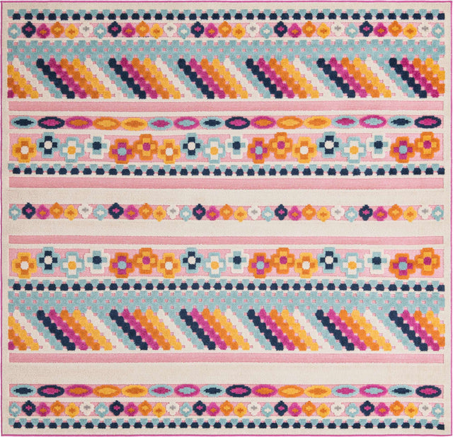 Pink 7' 10 x 7' 10 Aruba Outdoor Square Area Rug Weather Resistant for Patio, Deck, Terrace, Balcony, Porch for Sale at Rug Engine