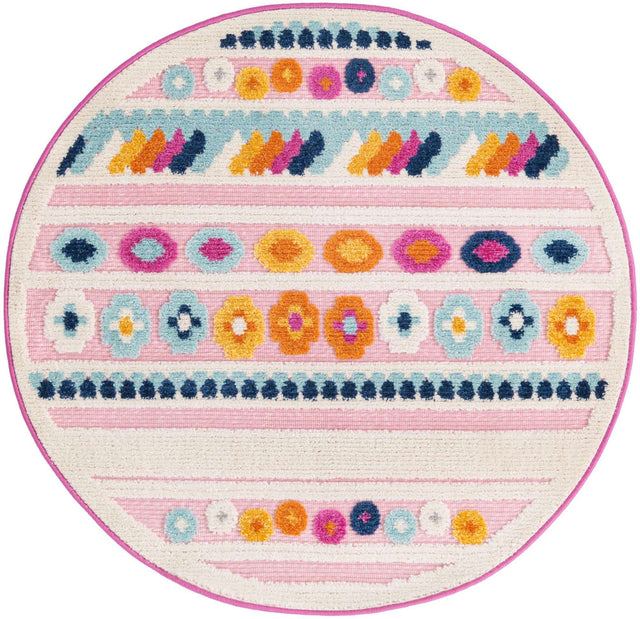 Pink 3' 3 x 3' 3 Aruba Outdoor Round Area Rug Weather Resistant for Patio, Deck, Terrace, Balcony, Porch for Sale at Rug Engine
