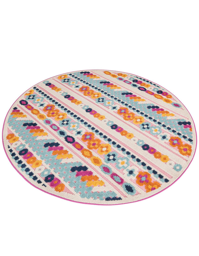 Pink 5' 3 x 5' 3 Aruba Outdoor Round Area Rug Weather Resistant for Patio, Deck, Terrace, Balcony, Porch for Sale at Rug Engine