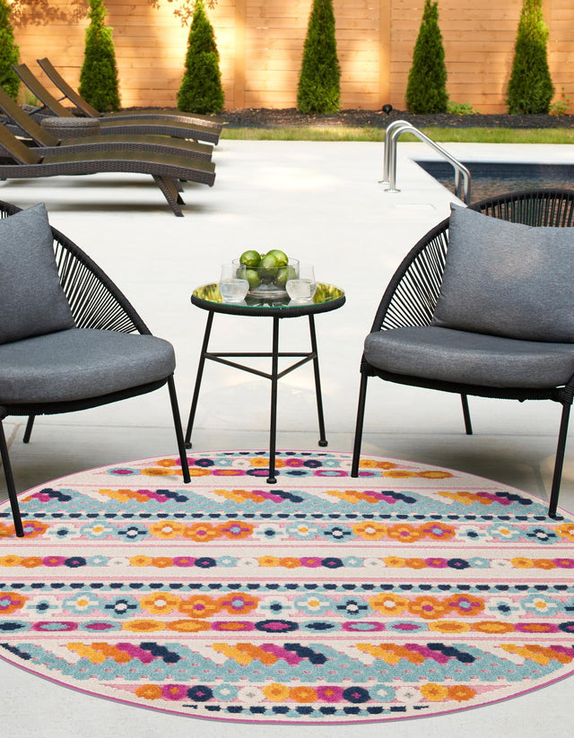 Pink 3' 3 x 3' 3 Aruba Outdoor Round Area Rug Weather Resistant for Patio, Deck, Terrace, Balcony, Porch for Sale at Rug Engine