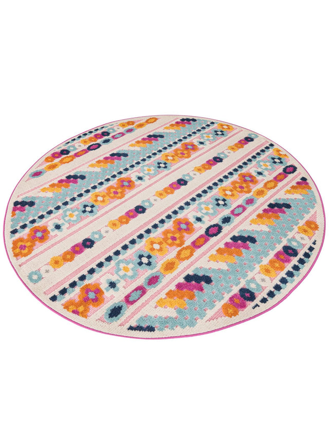 Pink 5' 3 x 5' 3 Aruba Outdoor Round Area Rug Weather Resistant for Patio, Deck, Terrace, Balcony, Porch for Sale at Rug Engine