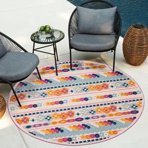 Pink 5' 3 x 5' 3 Aruba Outdoor Round Area Rug Weather Resistant for Patio, Deck, Terrace, Balcony, Porch for Sale at Rug Engine