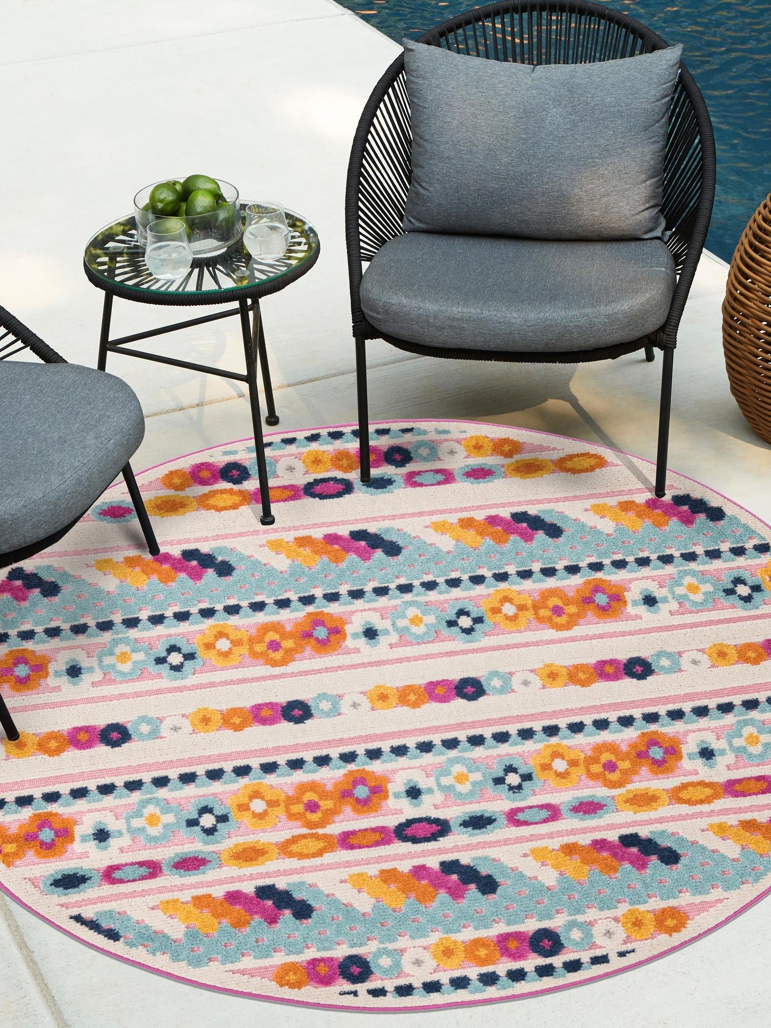 Pink 3' 3 x 3' 3 Aruba Outdoor Round Area Rug Weather Resistant for Patio, Deck, Terrace, Balcony, Porch for Sale at Rug Engine