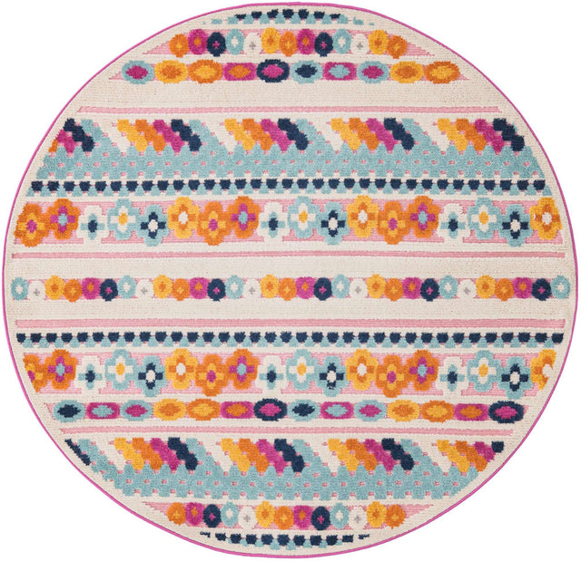 Pink 5' 3 x 5' 3 Aruba Outdoor Round Area Rug Weather Resistant for Patio, Deck, Terrace, Balcony, Porch for Sale at Rug Engine
