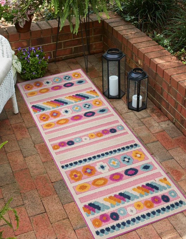 Pink 2' x 6' Aruba Outdoor Runner Area Rug Weather Resistant for Patio, Deck, Terrace, Balcony, Porch for Sale at Rug Engine