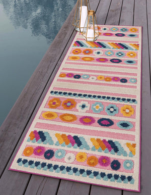 Pink 2' x 10' Aruba Outdoor Runner Area Rug Weather Resistant for Patio, Deck, Terrace, Balcony, Porch for Sale at Rug Engine